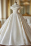 Ball Gown White Satin Off the Shoulder Pleats Wedding Dress