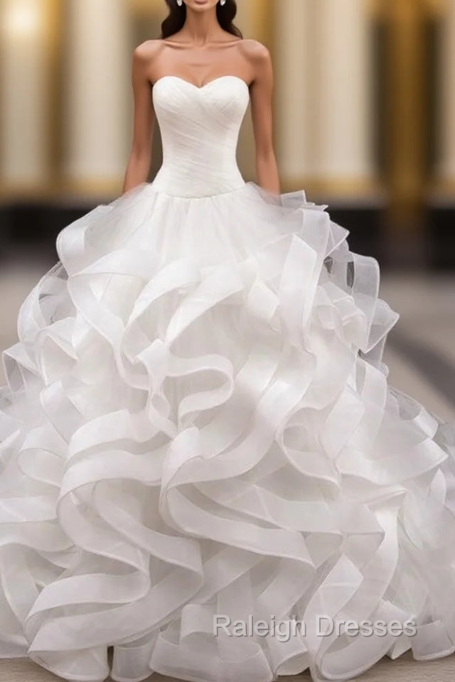 Ball Gown White Sweetheart Tulle Train Wedding Dress Main image