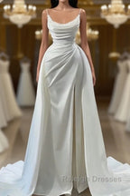 Modern White Spaghetti Straps Wedding Gowns With Beads Long