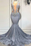 Ballbella Silver Sequins Mermaid Prom Dresses Long With Beads