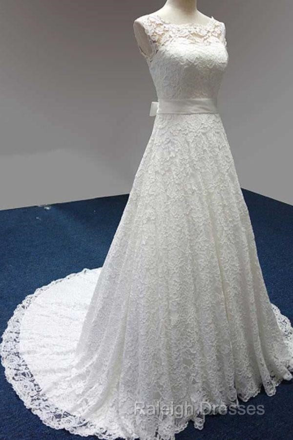 Bateau A-Line Lace Sash Bowknot Sleeveless Wedding Dress Secondary image