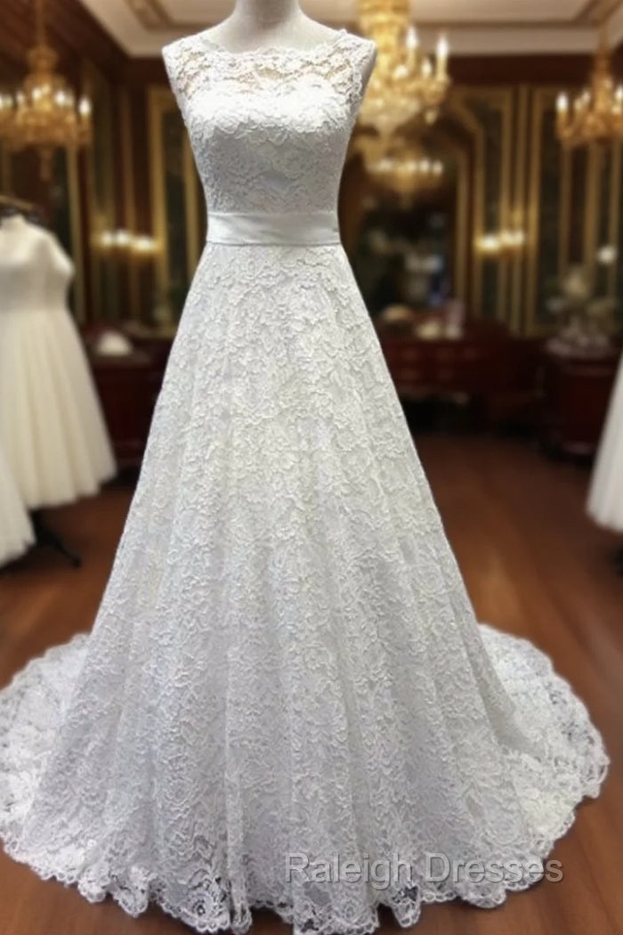 Bateau A-Line Lace Sash Bowknot Sleeveless Wedding Dress Main image