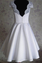 Bateau Knee-Length Cap Sleeves Open Back White Homecoming Dresses