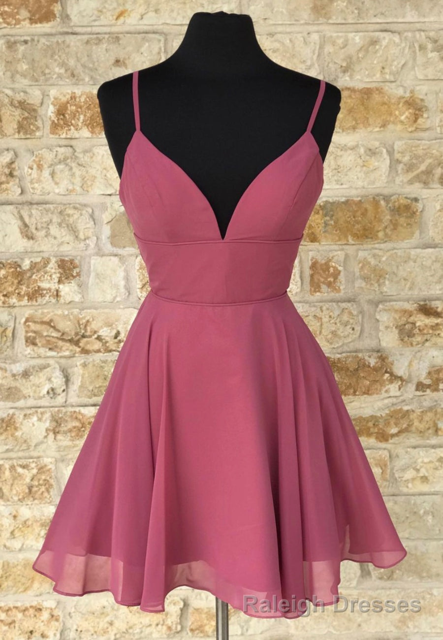 Cute V Neck Chiffon Short Prom Dresses, A Line Prom Dresses