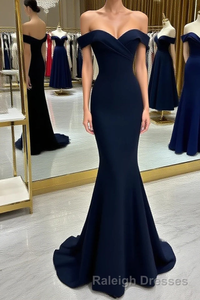 Long Navy Prom Dress Mermaid Off-the-Shoulder Sweetheart Sleeveless Main image