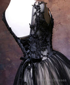 Black V Neck Lace Short Prom Dress, Black Prom Dress