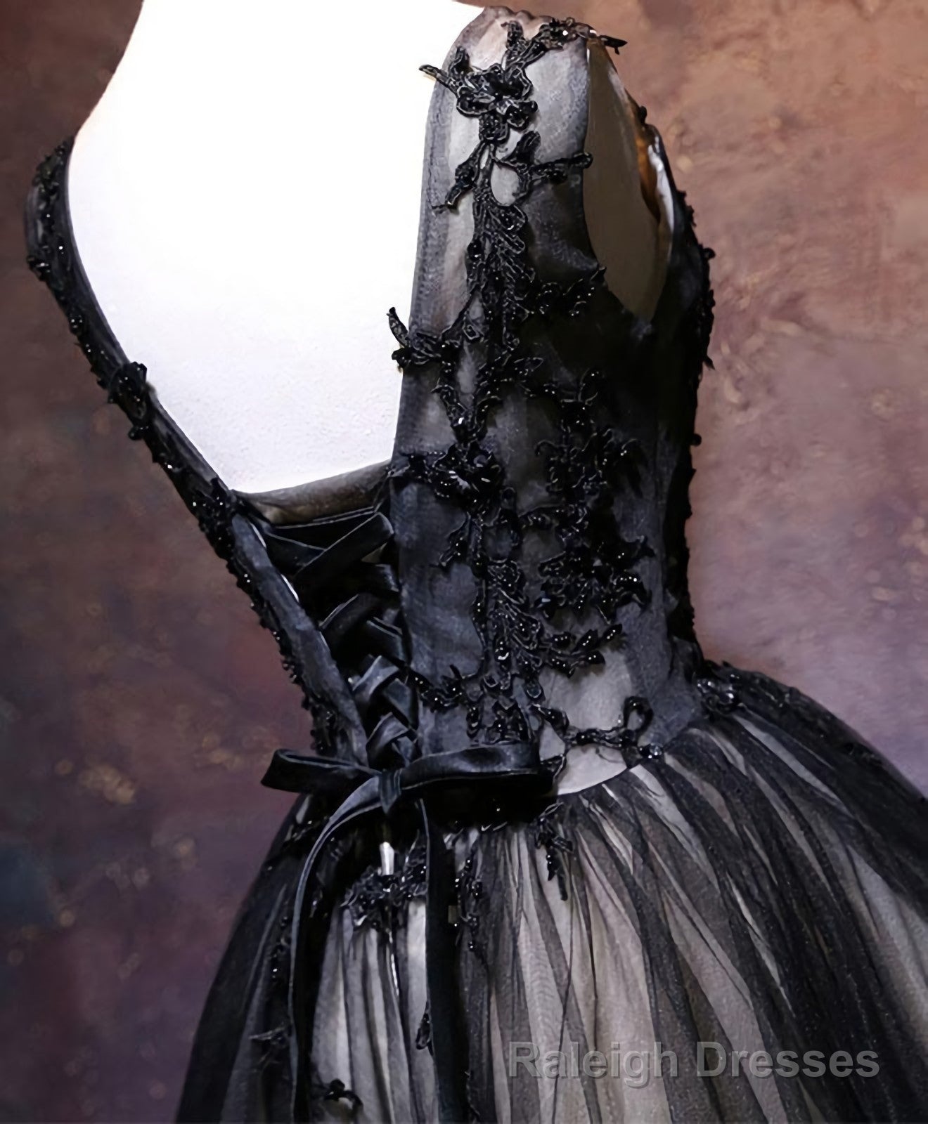 Black V Neck Lace Short Prom Dress, Black Prom Dress