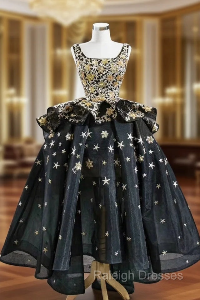 Be The Prom Queen Black Ball Gown Tulle  Square Star Sequins Prom Dress