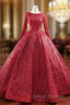 Be The Prom Queen In Red Ball Gown Sequins Long Sleeve Formal Prom Dress