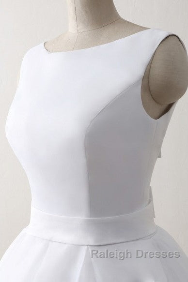 Beach Open Bow Back Knee Length Simple Wedding Dress