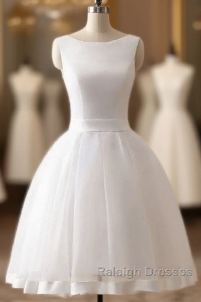 Beach Open Bow Back Knee Length Simple Wedding Dress