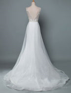 Beach Wedding Dresses A-Line Sleeveless V Neck High Split Floor Length Backless Bridal Gowns