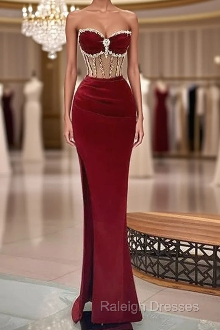 Beaded Burgundy Mermaid Prom Dress Main image