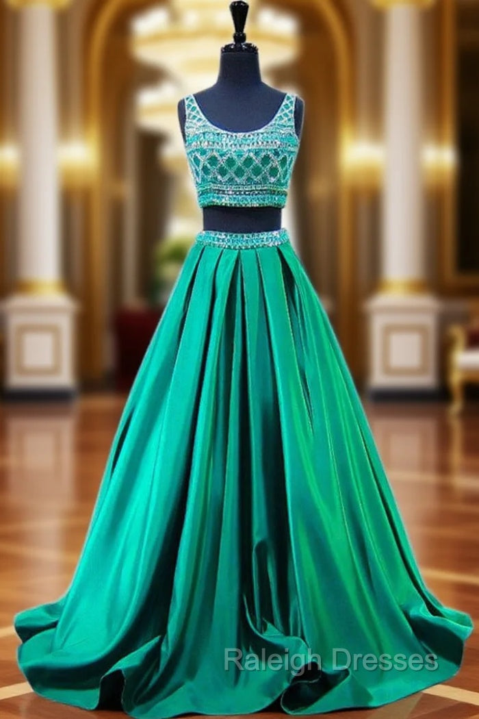 Beaded Crystals Beaded Floor Length Backless Two Piece Prom Dress Main image