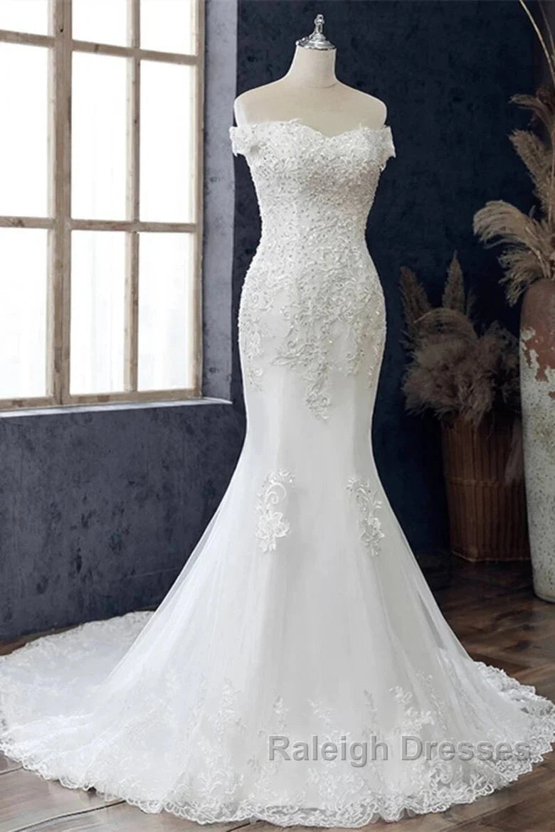 Beaded Embroidered Off-The-Shoulder Wedding Dress