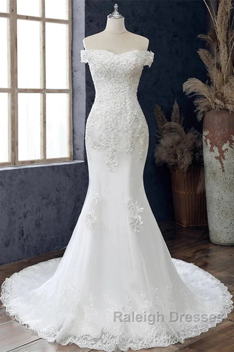 Beaded Embroidered Off-The-Shoulder Wedding Dresses