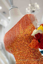 Beaded Fringe Orange Tight Short Homecoming Dresses Cocktail Dress Wedding
