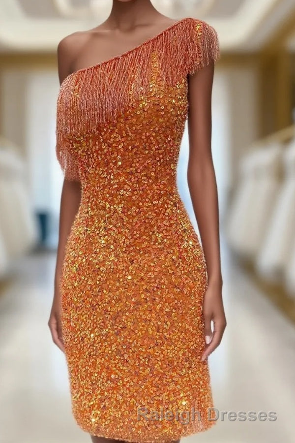 Beaded Fringe Orange Tight Short Homecoming Dress Cocktail Dresses Wedding