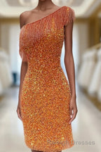 Beaded Fringe Orange Tight Short Homecoming Dresses Cocktail Dress Wedding