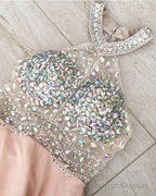 Beaded Halter Open Back Long Chiffon Prom Dress