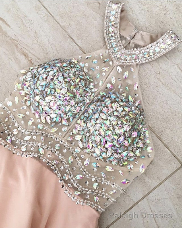 Beaded Halter Open Back Long Chiffon Prom Dress