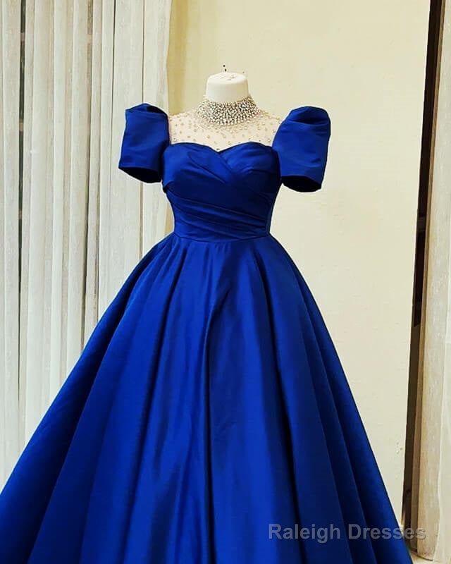 Beaded High Neck Cap Sleeve Satin Ball Gown Secondary image