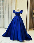 Beaded High Neck Cap Sleeve Satin Ball Gowns