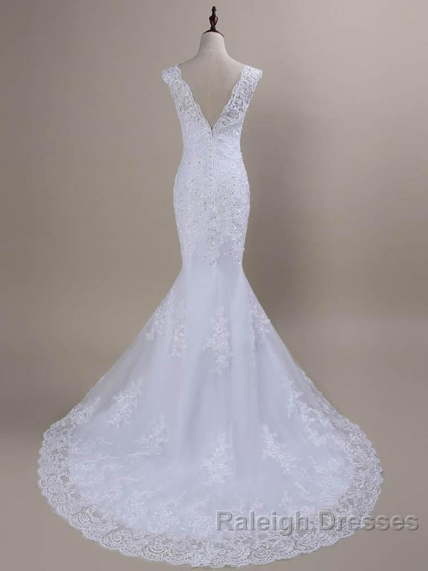Beaded Lace Backless Mermaid Wedding Dress