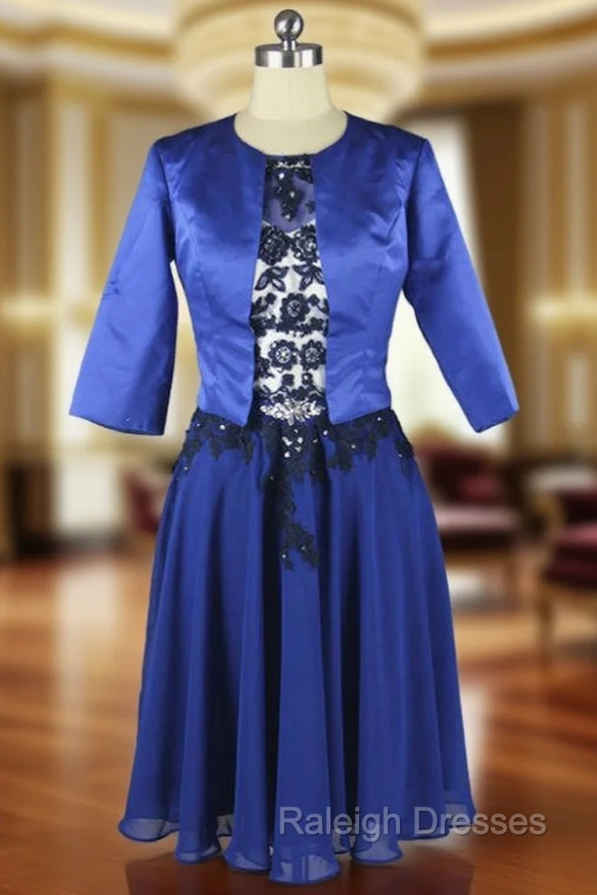 Beaded Lace Chiffon Knee Length Blue Mother Of The Bride Dresses Main image