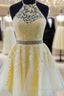 Beaded Lace Tulle A Line Halter Mini Homecoming Dress