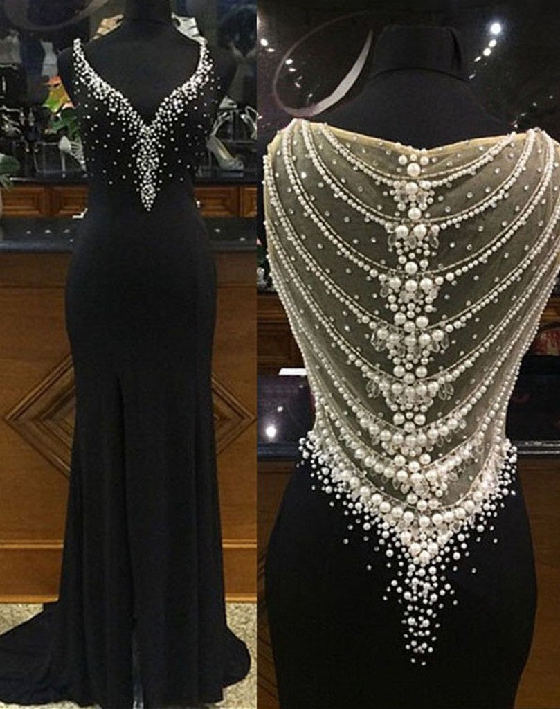 Beaded Sparkly Gorgeous Black Charming Formal Prom Gown Dress