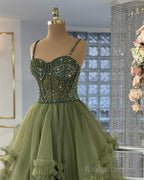 Beaded Sweetheart Ball Gown Ruffles Dress