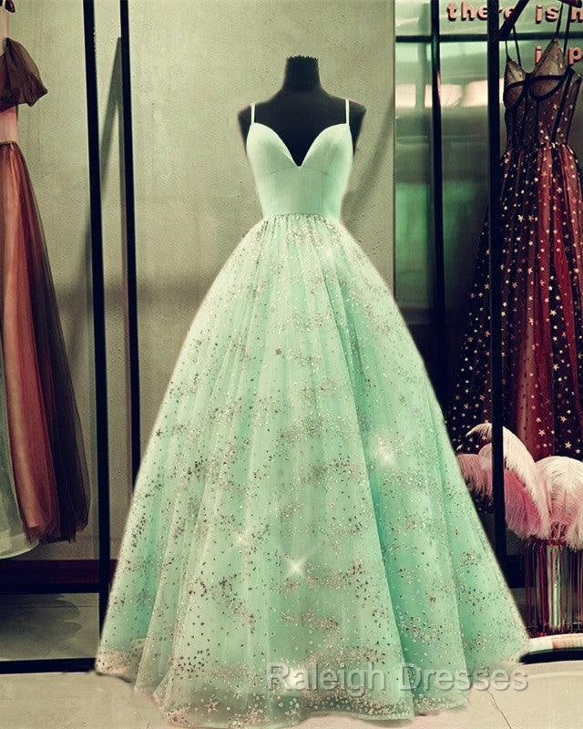 Beaded Tulle Prom Dresses Ball Gown Plunge Neck