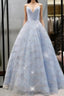 Beaded Tulle Prom Dresses Ball Gown Plunge Neck