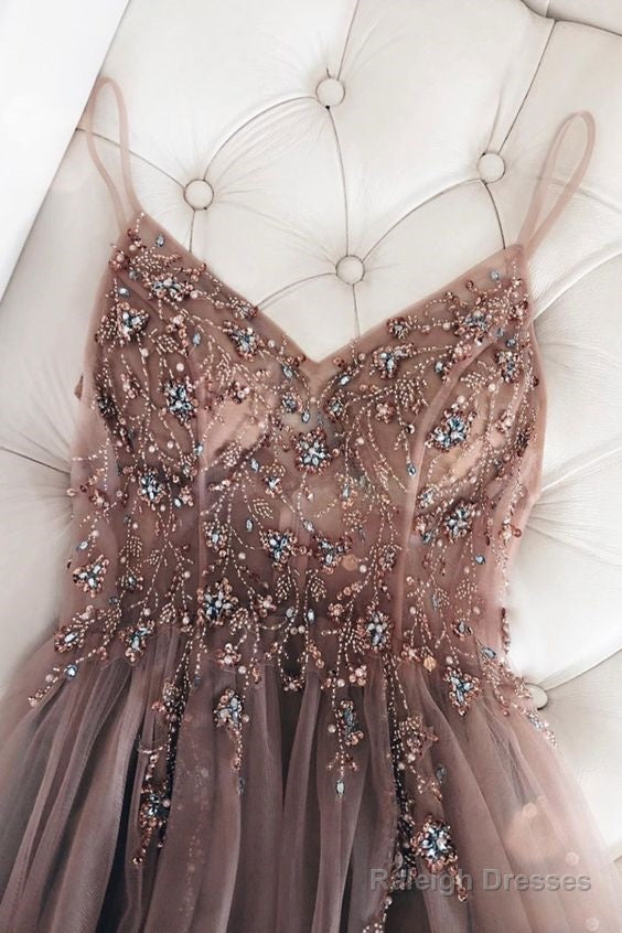 Beadede Prom Dresses Long With Spaghetti Straps