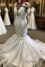 Beading Mermaid Sheer Tulle Wedding Dress Appliques Long Sleeves Bridal Dress