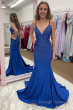 Beading V Neck Mermaid Prom Dress