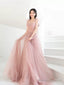 Bean Pink Tulle Long Prom Dress, A Line Tulle Formal Evening Dress