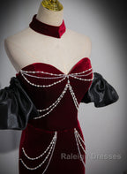 Beauiful Wine Red Off Shoulder Mermaid Long Prom Dress, Wine Red Party Dress