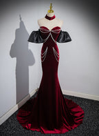 Beauiful Wine Red Off Shoulder Mermaid Long Prom Dresses Wine Red Prom Dresses