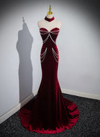 Beauiful Wine Red Off Shoulder Mermaid Long Prom Dresses Wine Red Prom Dresses