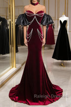 Beauiful Wine Red Off Shoulder Mermaid Long Prom Dress, Wine Red Party Dress