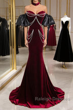 Beauiful Wine Red Off Shoulder Mermaid Long Prom Dresses Wine Red Prom Dresses