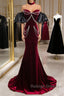Beauiful Wine Red Off Shoulder Mermaid Long Prom Dresses Wine Red Prom Dresses