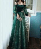 Beautful Dark Green Tulle Stunning Sequin Bridal Dresses Spaghetti Strap Prom Dresses Wedding Prom Dress