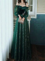 Beautful Dark Green Tulle Stunning Sequin Bridal Dresses Spaghetti Strap Prom Dresses Wedding Prom Dress