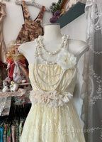 Beautiful A-Line Light Yellow Lace Strapless Prom Dress Cute Birthday Party Dress