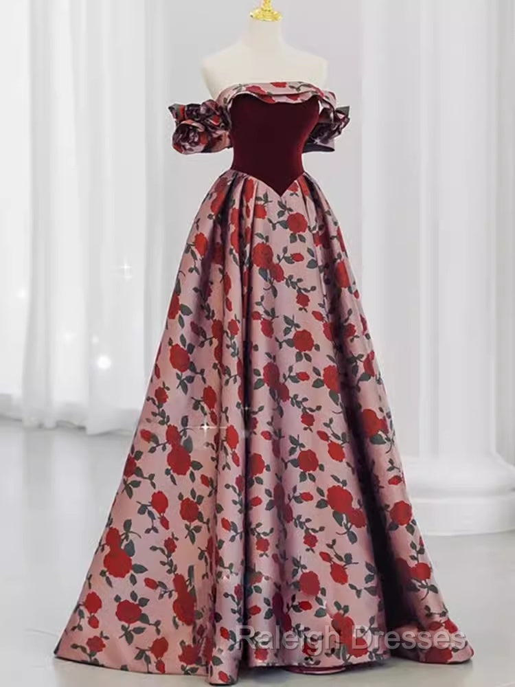 Beautiful A Line Off The Shoulder Long Floral Prom Dress Secondary image