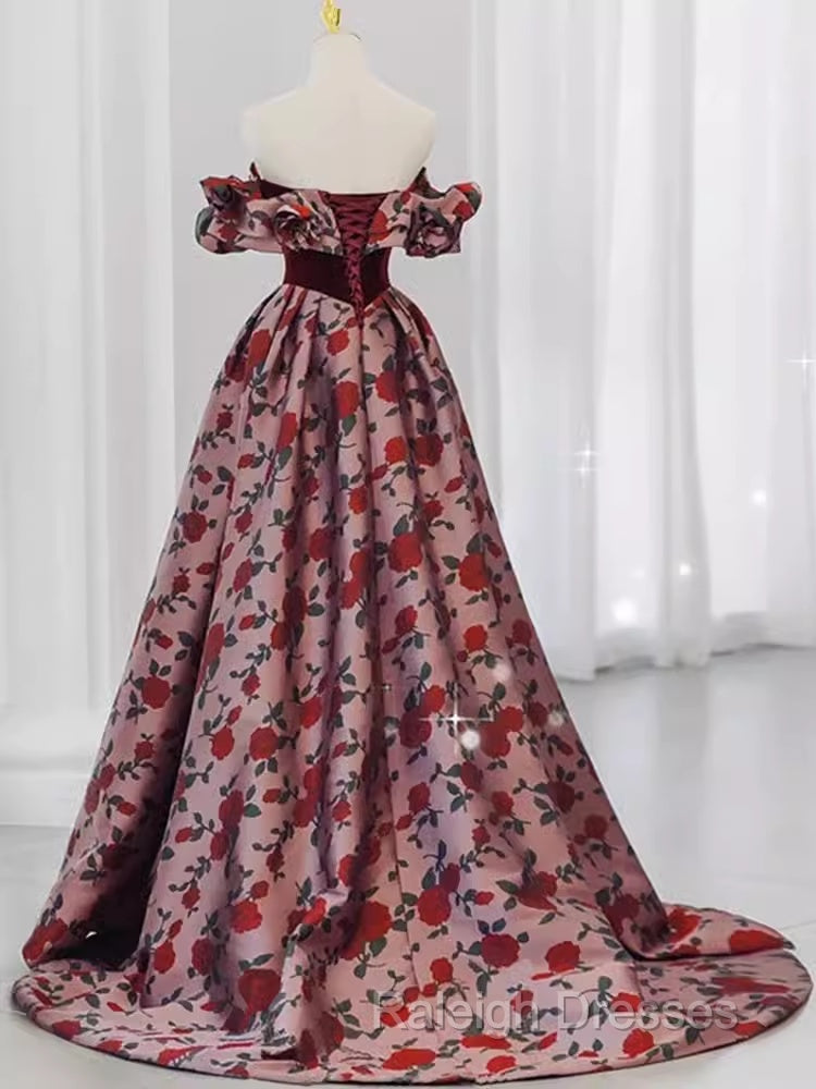 Beautiful A Line Off The Shoulder Long Floral Prom Dress