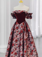 Beautiful A Line Off The Shoulder Long Floral Prom Dress